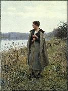 Daniel Ridgeway Knight Shepherdess of Rolleboise oil on canvas